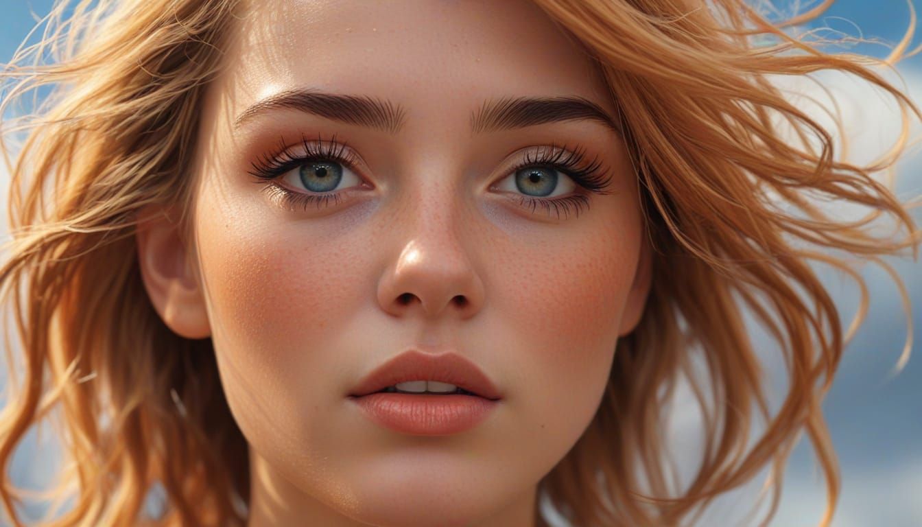 Hyper Realistic Girl Whistling in Abstract Expressionism