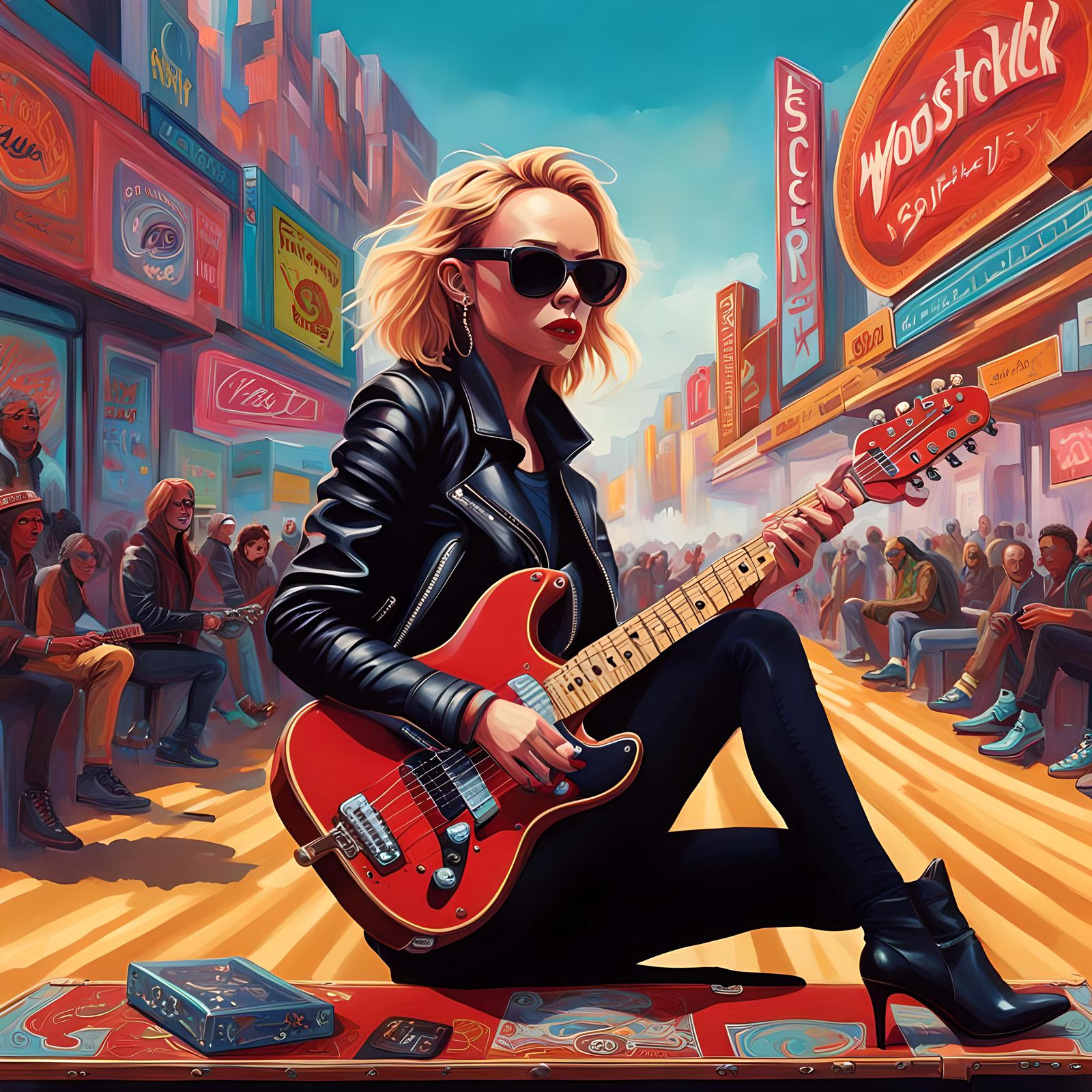 Musician in Leather Playing Cigar Box Guitar