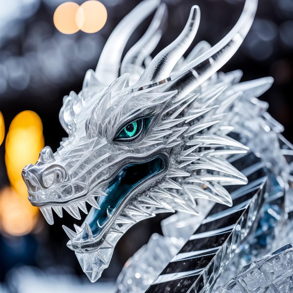 Ice Dragon Bust Sculpture in Crystalline Ice