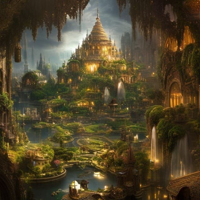 Futuristic City of Light with Floating Gardens