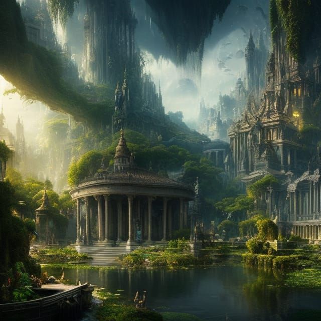 Utopian Cityscape with Floating Gardens