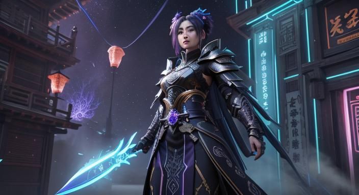 Armored Woman with Sword: Epic 3D Game Art