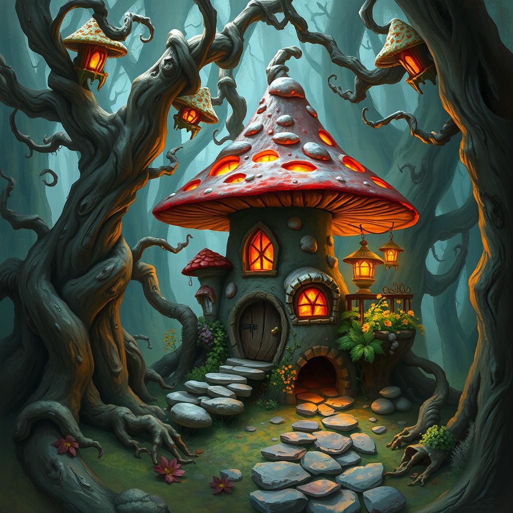 Mystical Mushroom House in Enchanted Forest