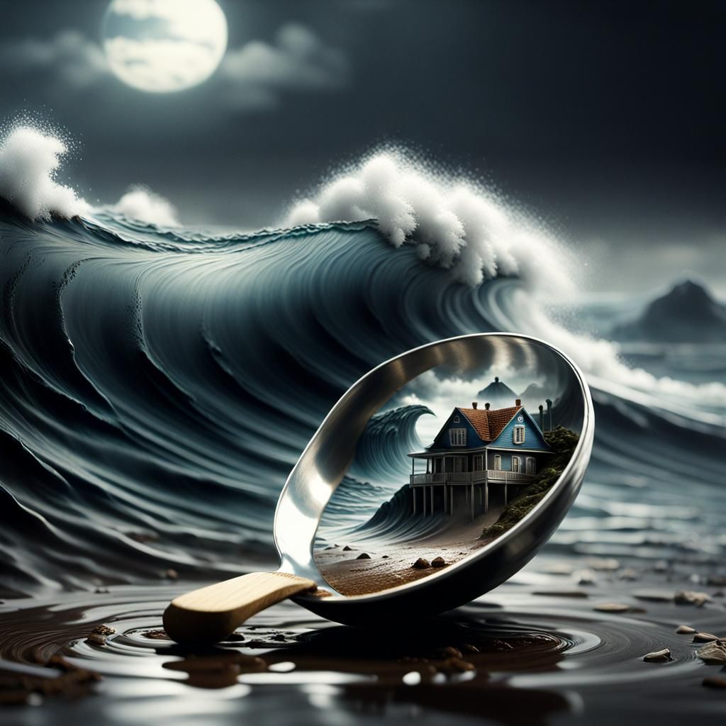 Tsunami in Spoon: Miniature Photorealistic Apocalypse