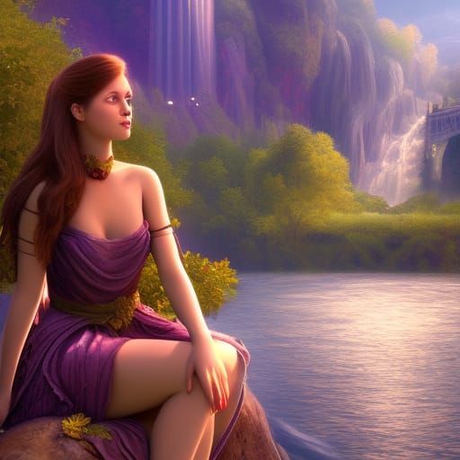 Princess by River: Detailed Matte Painting