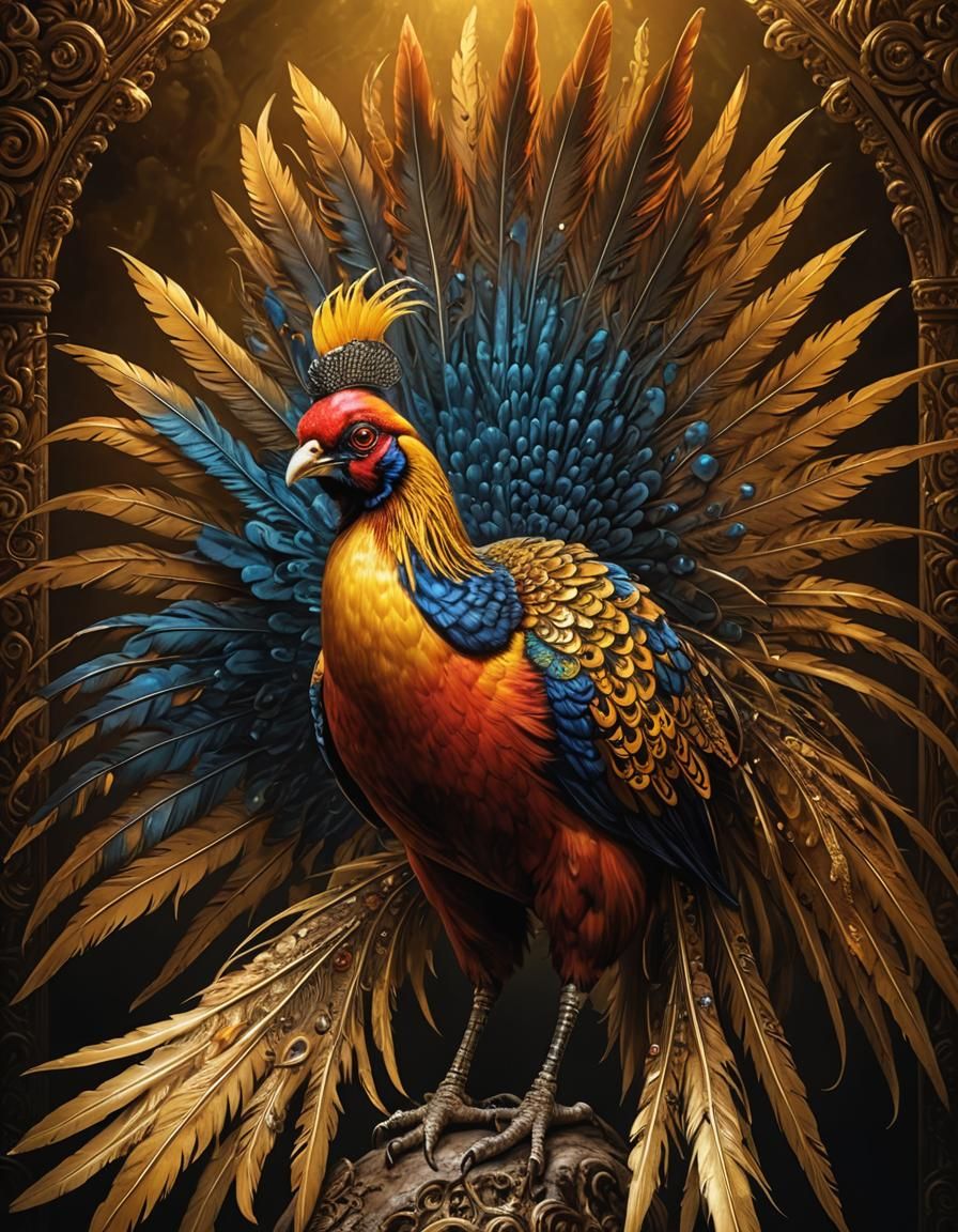 Ornate Golden Pheasant in Aetherpunk Style
