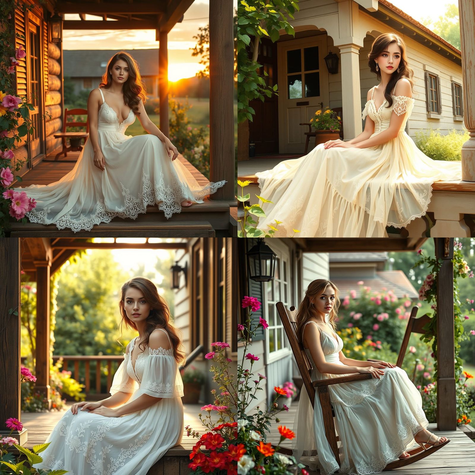 Woman in White Dress Sitting on Porch