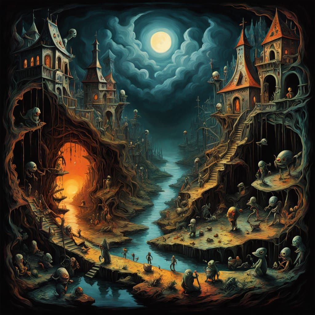 Surreal Dungeon Scene in Chiaroscuro Oil Paint Style