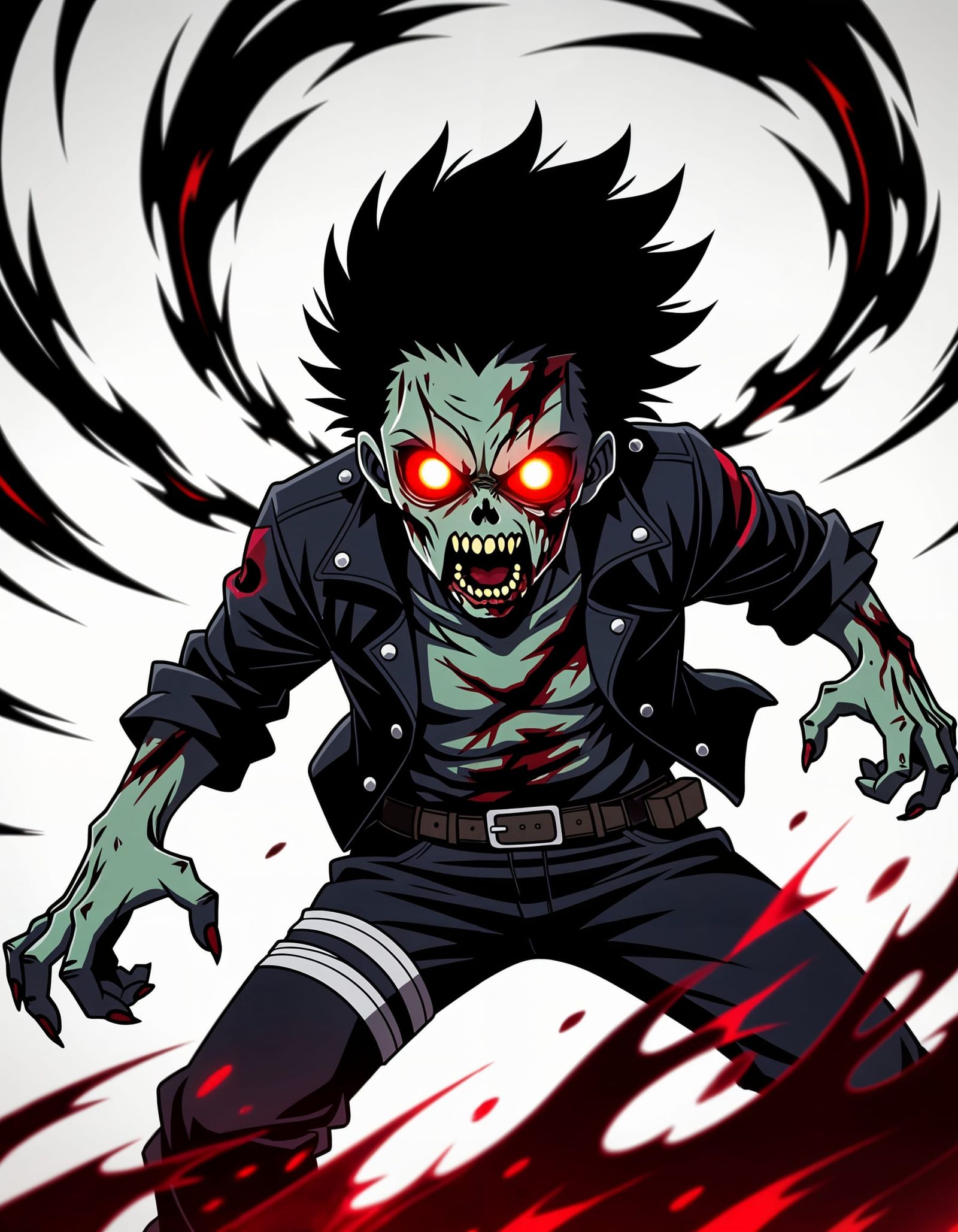 Terrifying Zombie Lunging Forward in Shōnen Anime Style
