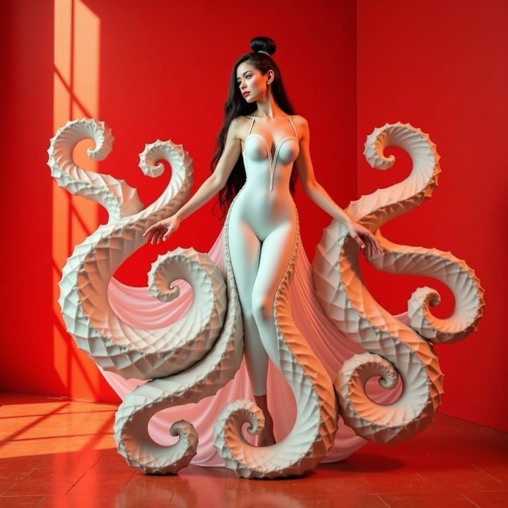 Woman in White Dress with Carmine Textures