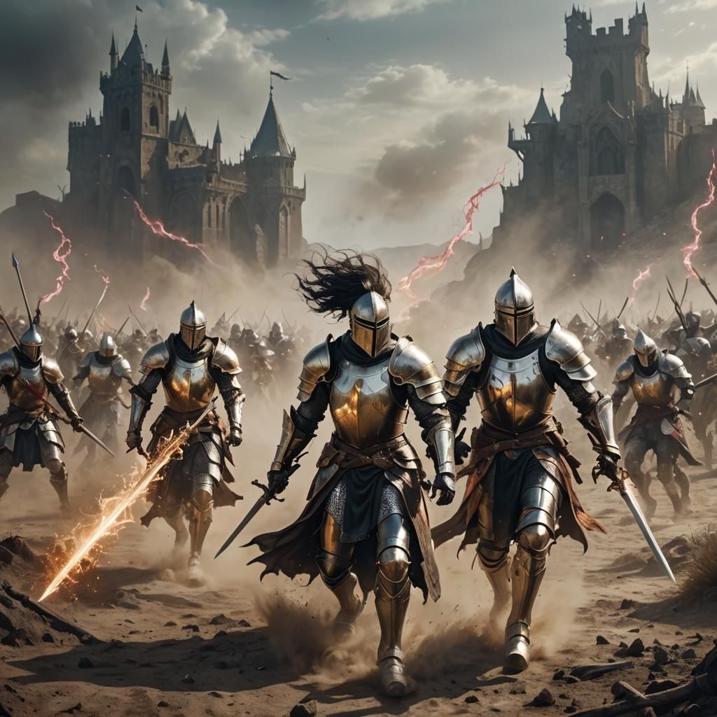 Knights Charge Across Desolate Battlefield in Epic Fight