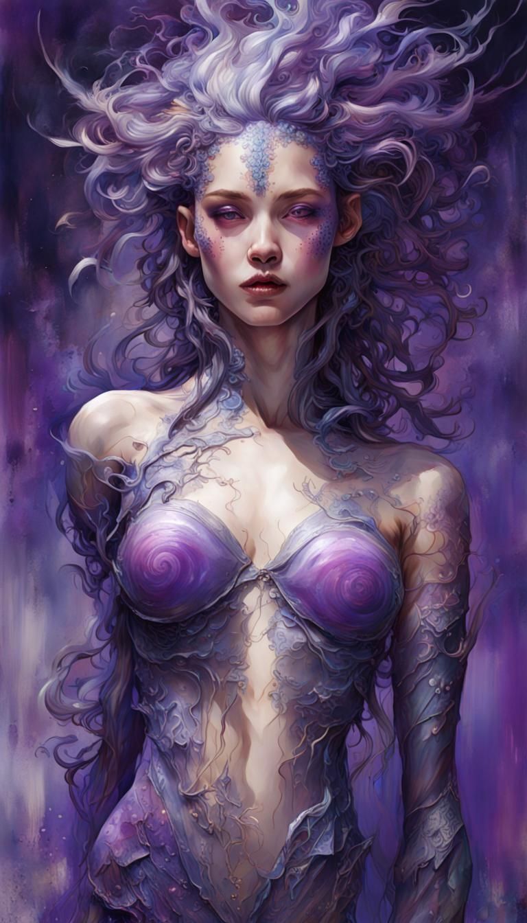 Elegant Purple Zombie Portrait: Hyperdetailed Dark Art