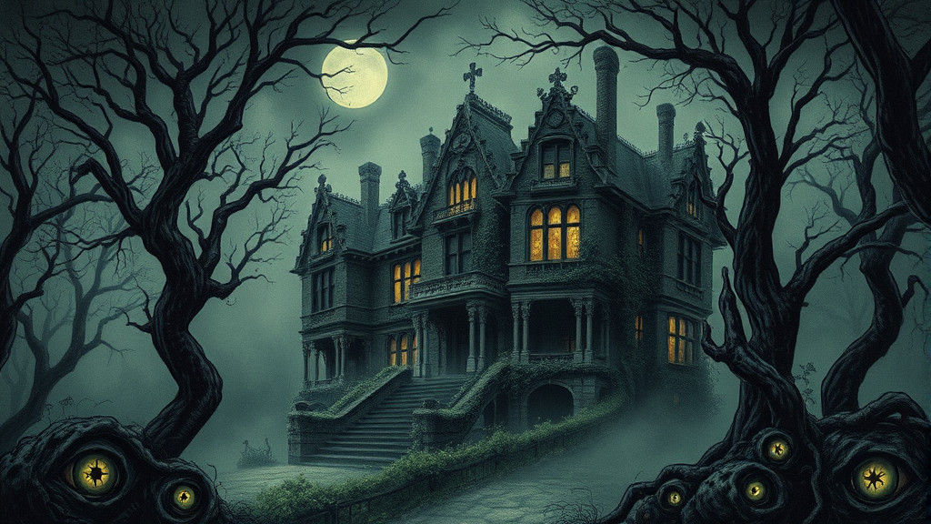 Haunted Mansion in Dark Fantasy Graphite Style