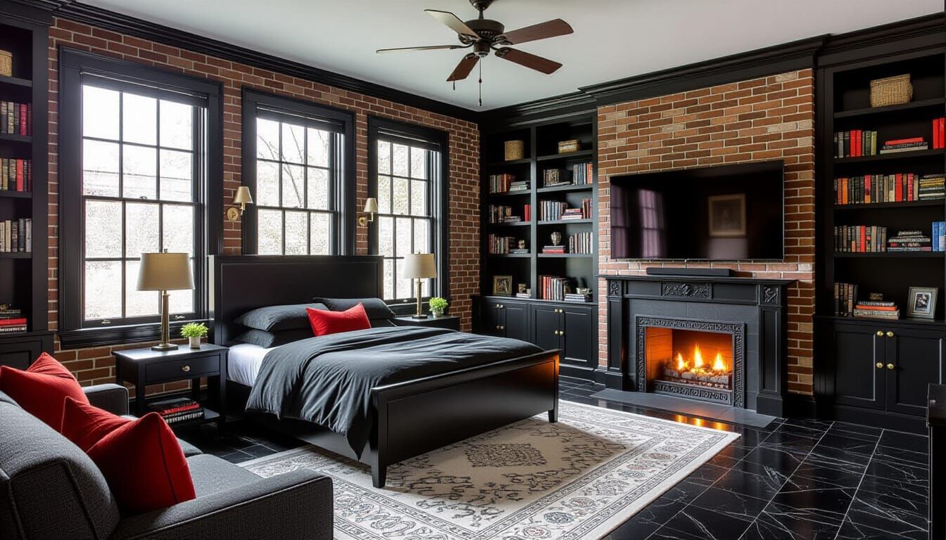 Vibrant Victorian Bedroom with Dramatic Lighting