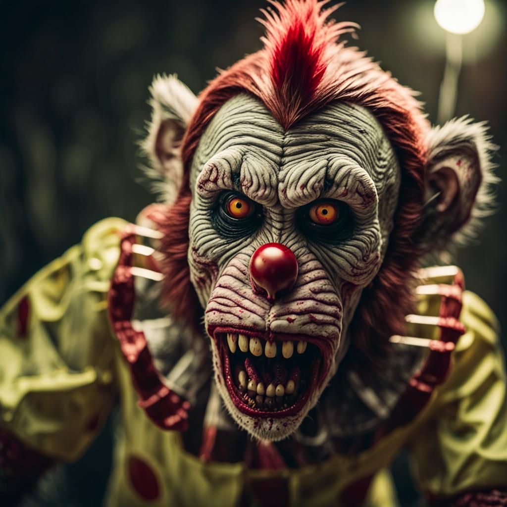 Cinematic Zombie Monkey Clown Monster in Macro