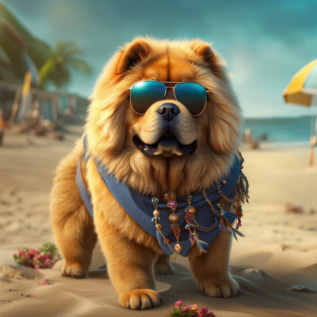 Chow Chow in Sunglasses: Beach Fantasy