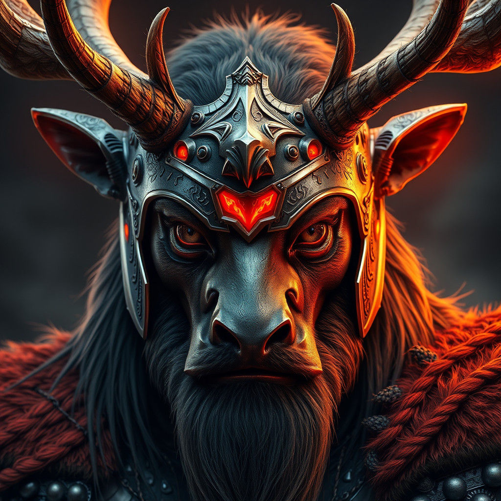 Elk-Viking Hybrid Portrait in Hyperreal Style