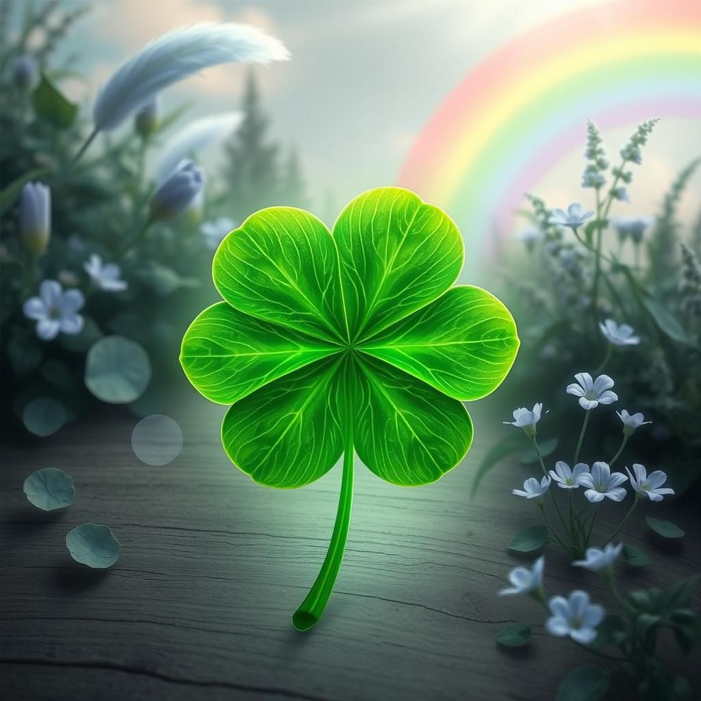 Mystical Glowing Four-Leaf Clover in Magic Realism