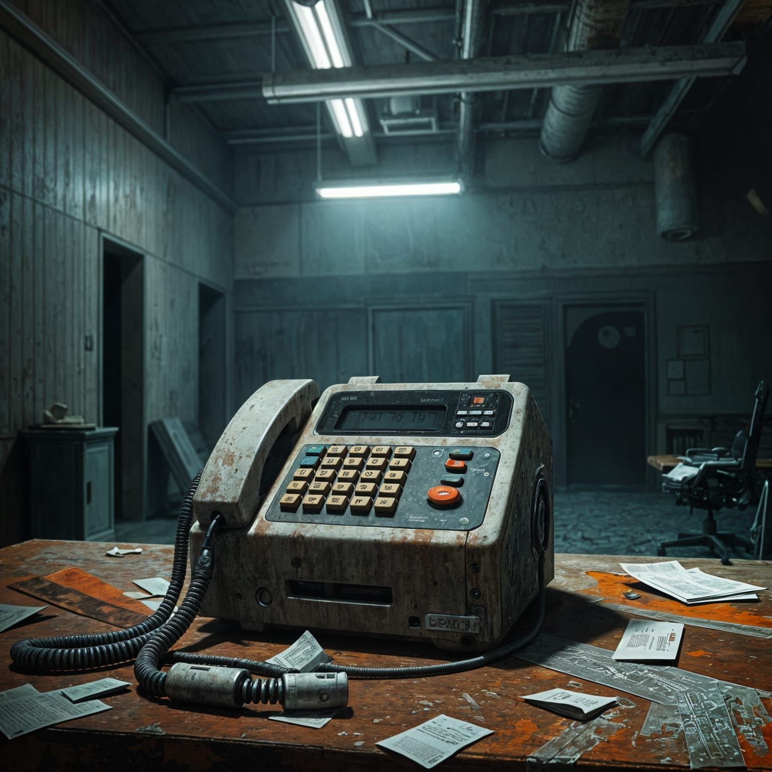 Epic Cinematic Fax Machine in a State of Rusty Decay