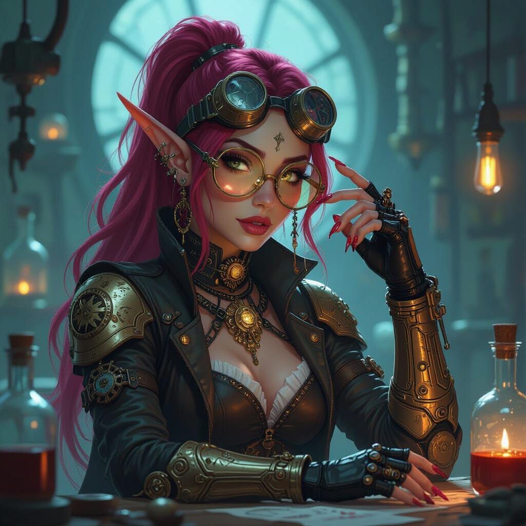 High Elf Artificer in Dimly Lit Laboratory