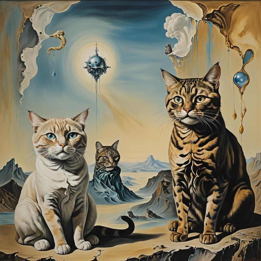 Surreal Cats: Human Duality in a Dali-esque Style
