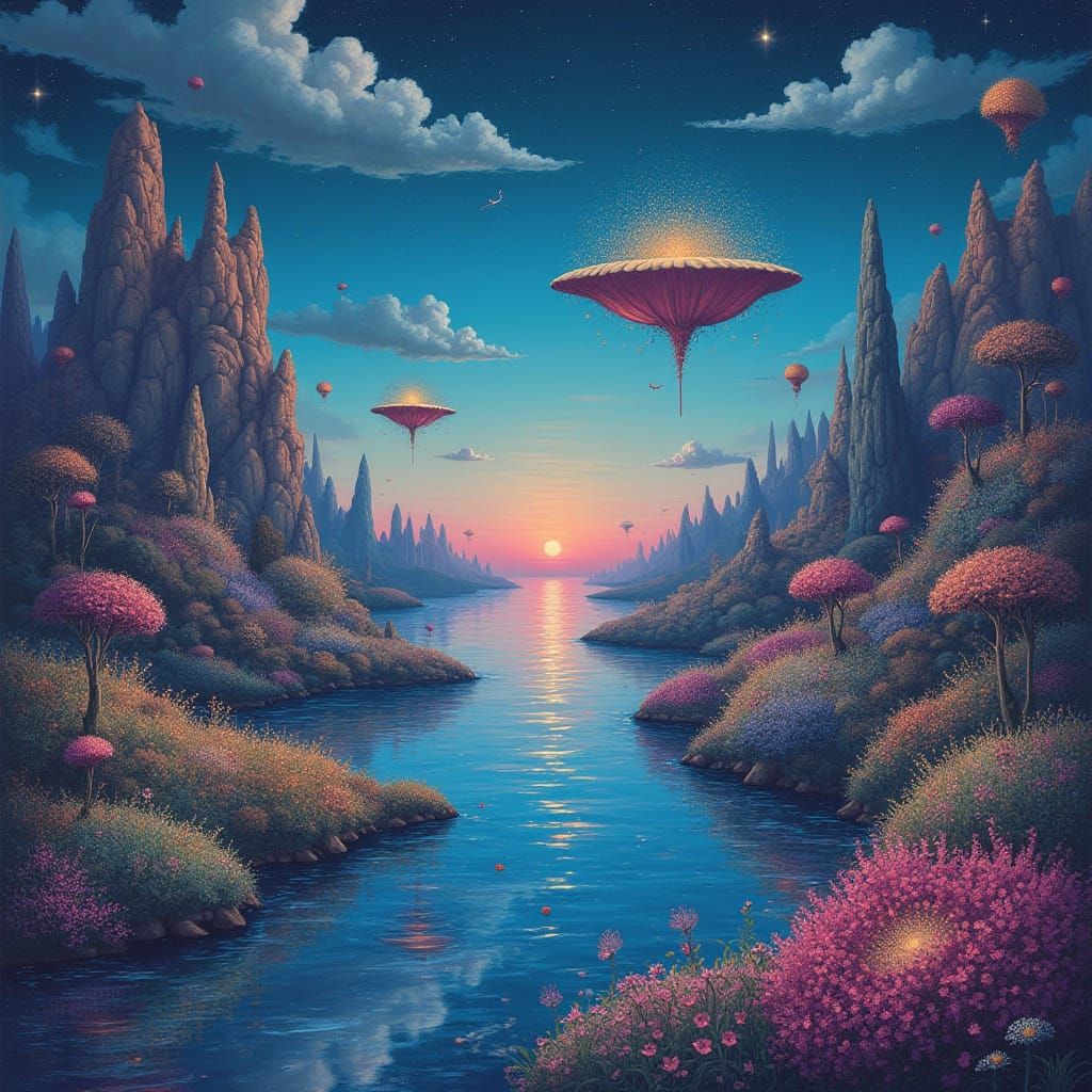 Surreal Dreamscape with Floating Islands and Bioluminescent ...