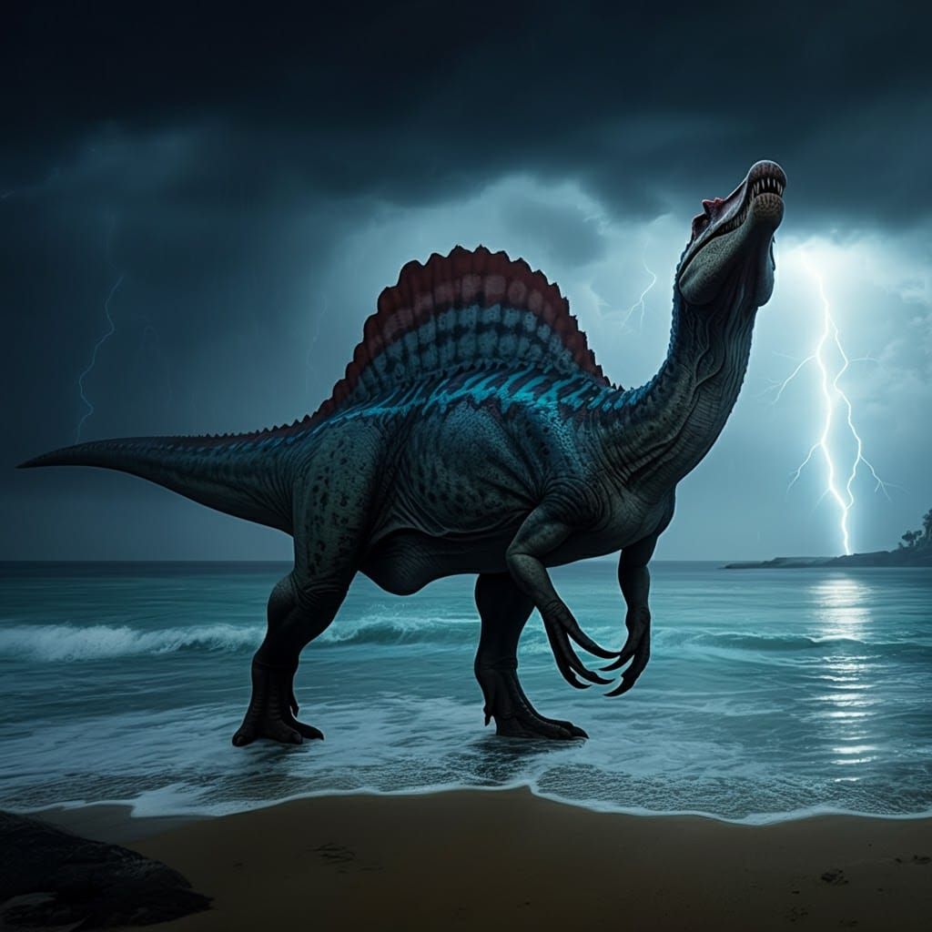 Spinosaurus on Stormy Shore: Fantasy Concept Art