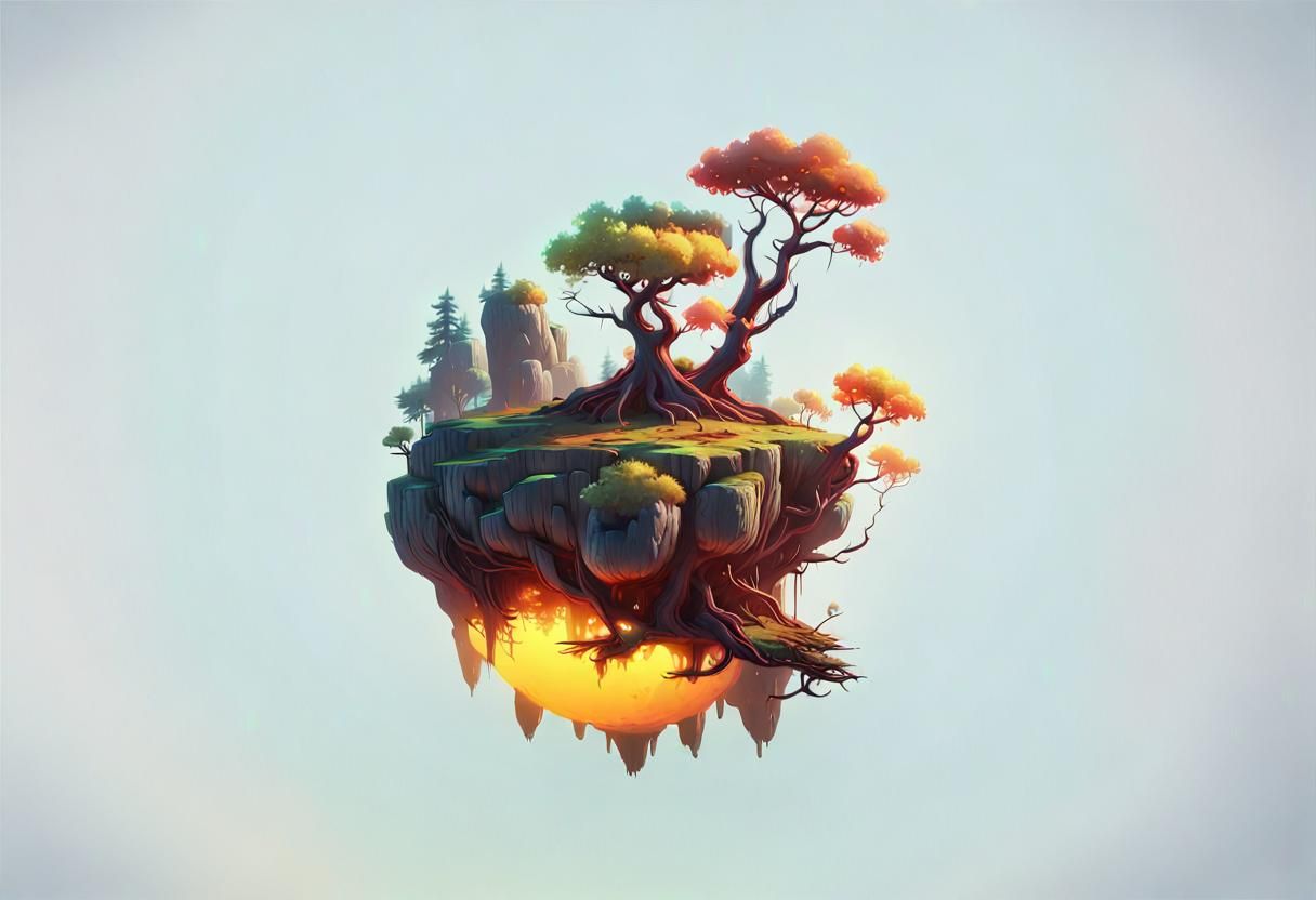 Glowing Tree on Fantasy Island, Hyperrealistic Digital Art