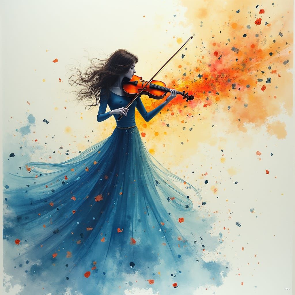 Waterfall of Musical Notes in Watercolor Style