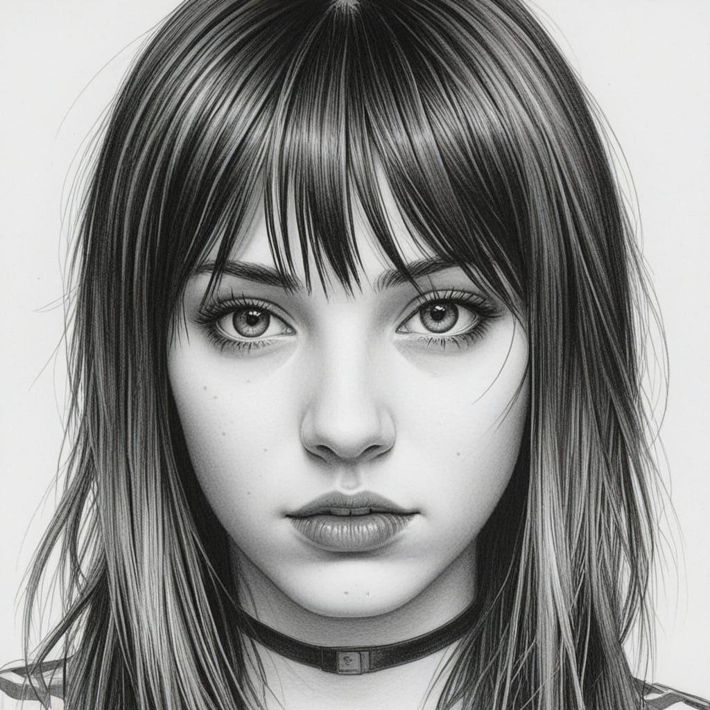 Pencil Drawing of a Young Emo Woman's Face