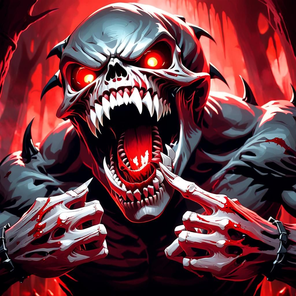 Grotesque Monster Attack in Dark Fantasy Style