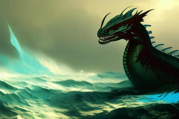 Majestic Water Dragon in Dark Fantasy Art