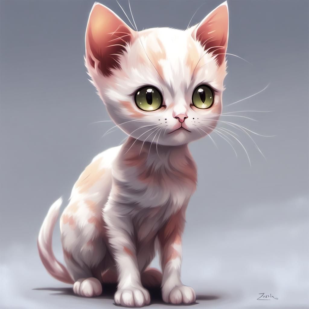 Hairless Calico Kitten in Anime Style