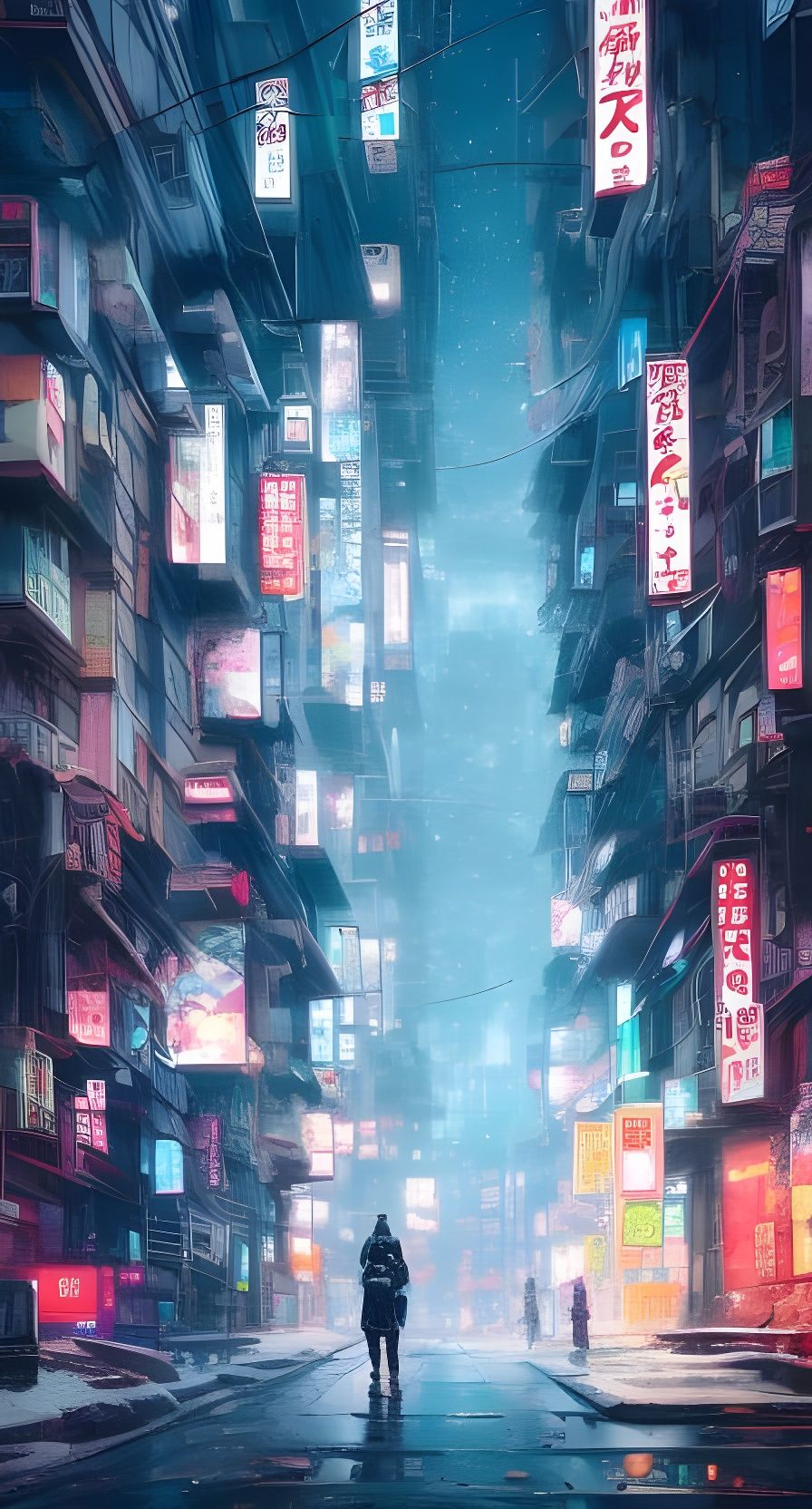 Cyberpunk Tokyo Snowscape: Japanese Art Style