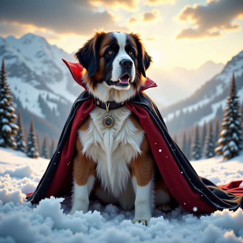 Dracula St. Bernard in Snowy Alps