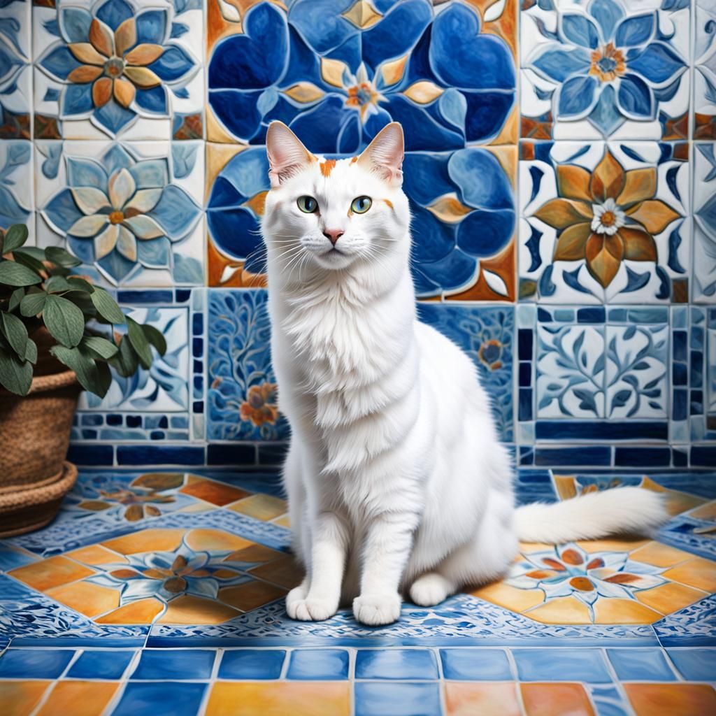 Turkish Van Cat in Contemporary Realism Style