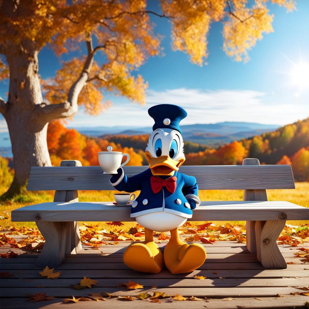 Donald Duck Drinks Tea on a Hill, Realistic