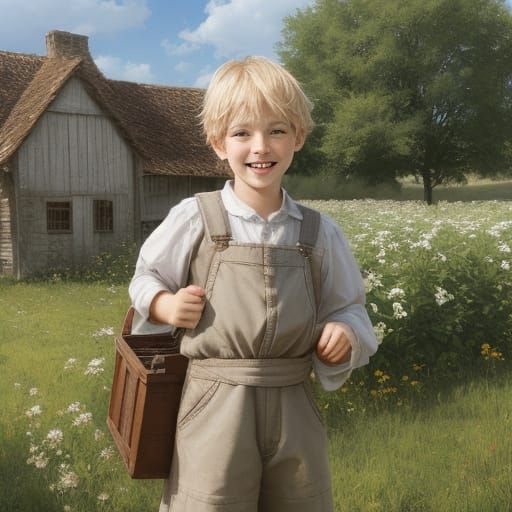 Whimsical Blond Boy with God Rays at Farmhouse
