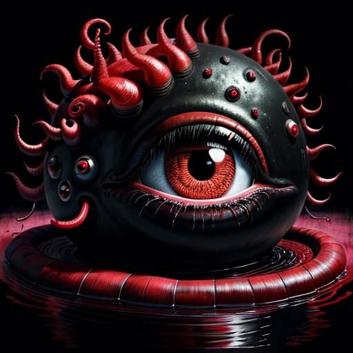 Surreal Fluffy Monster with Crawling Worms