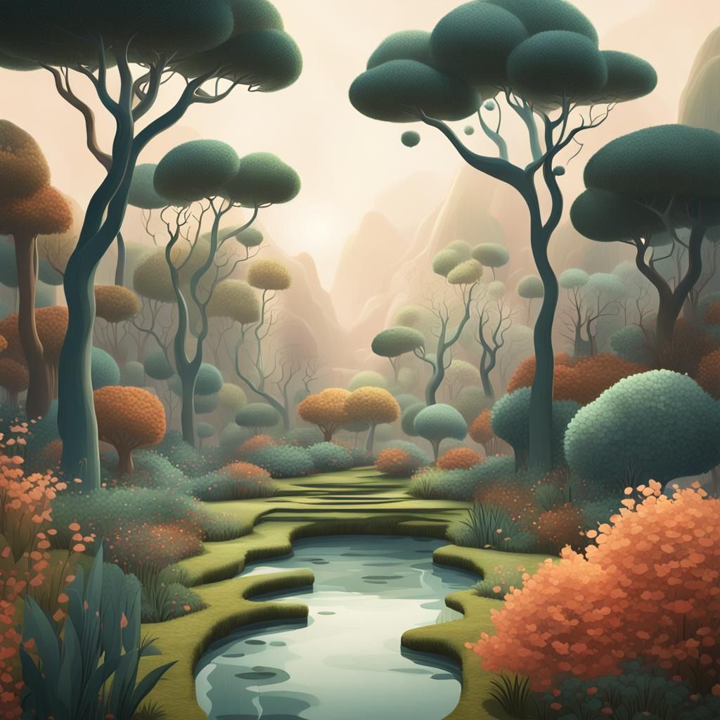 Minimalist Garden of Eden Digital Illustration