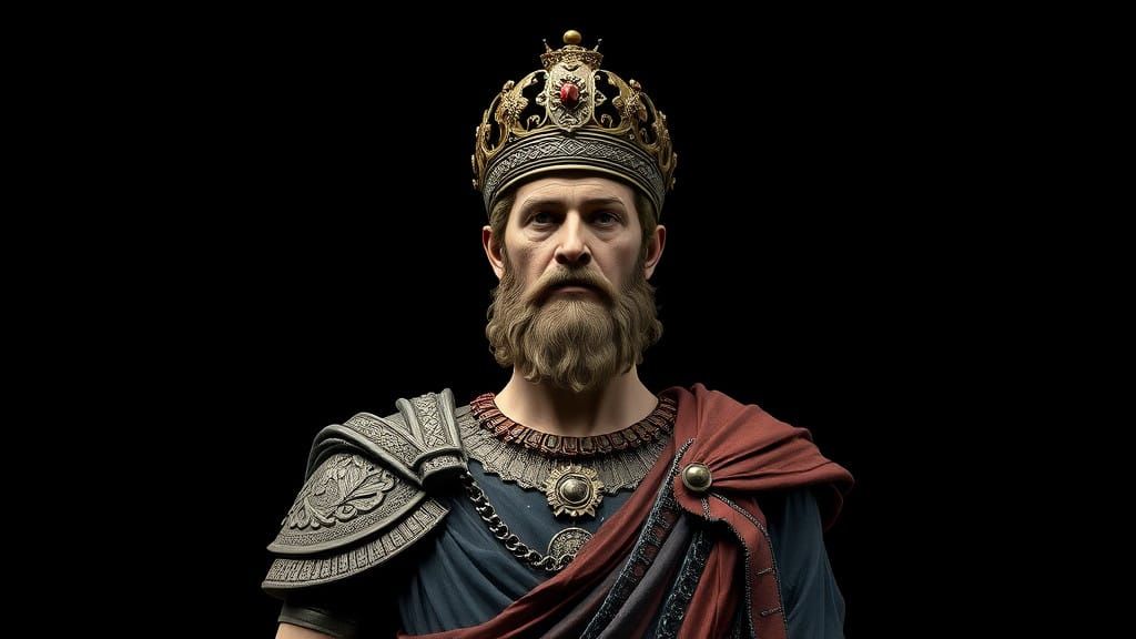 Marcus Aurelius in Solemn, Dark Roman Regalia