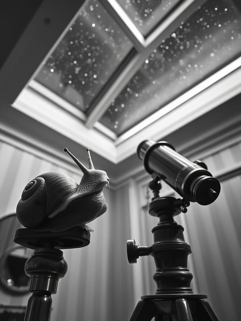 Snail Stargazing: Hyperrealistic Black and White Photo