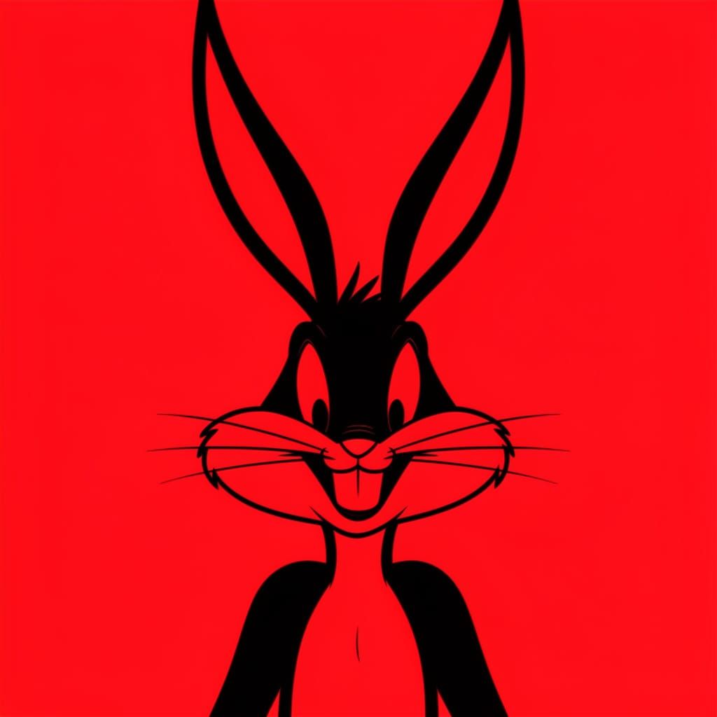 Minimalist Bugs Bunny Vector Art in Black and Red