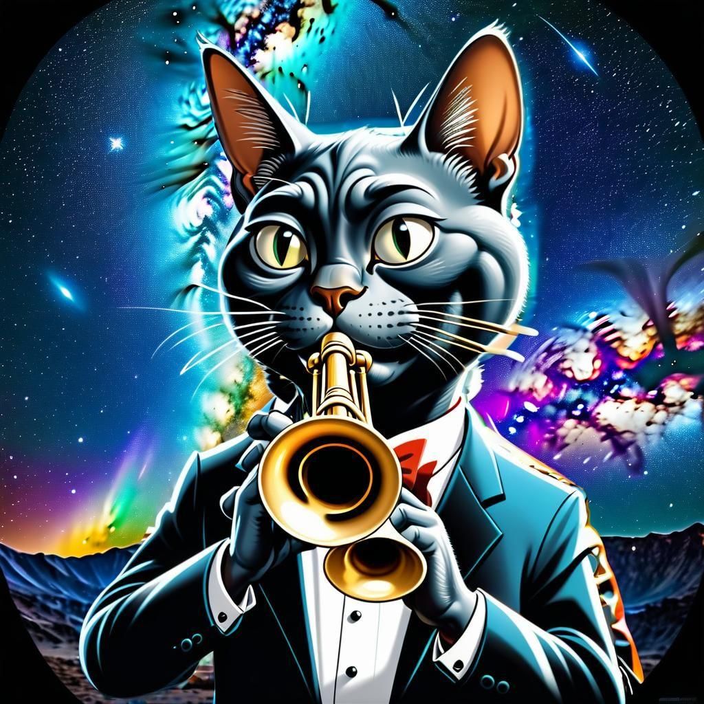 Louis Armstrong as Cartoon Cat Jazz Musician