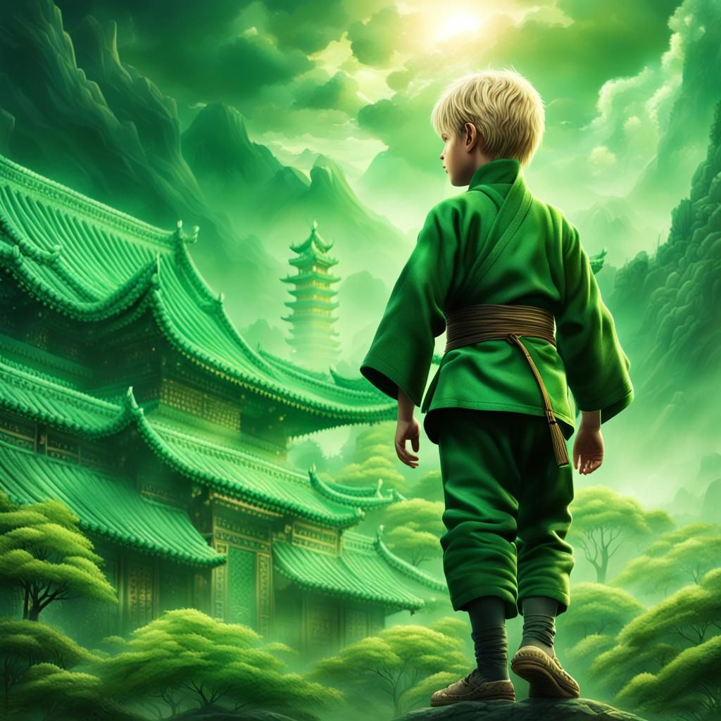 Young Ninja Surrounded by Green Magic