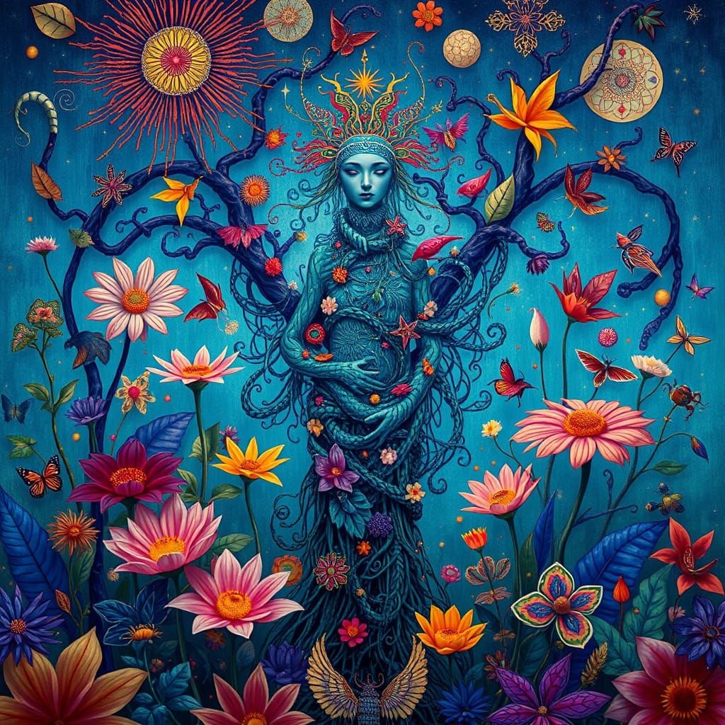 Ethereal Goddess in Vibrant Fantasy Realm