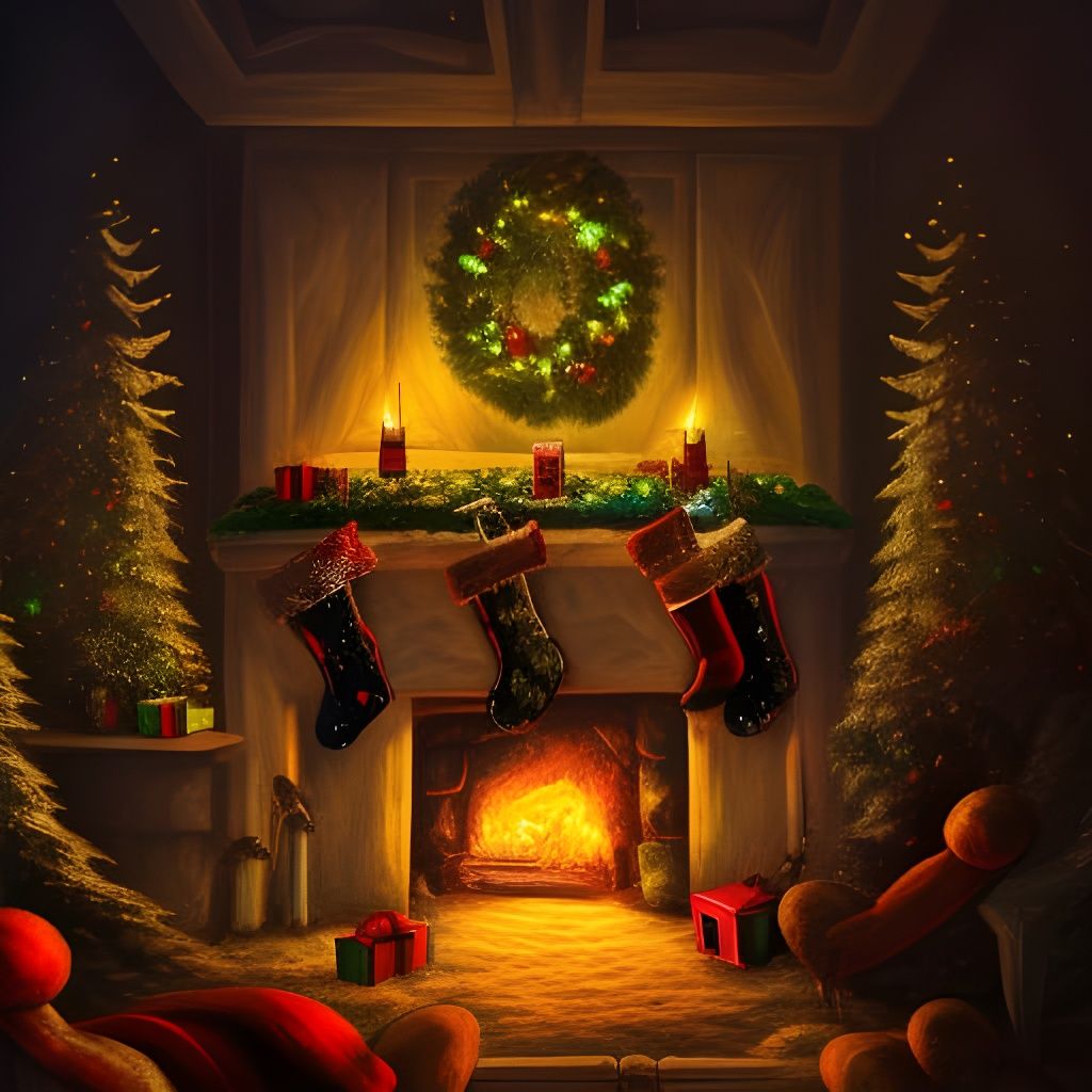 Baroque Christmas Fireplace with Festive Decorations