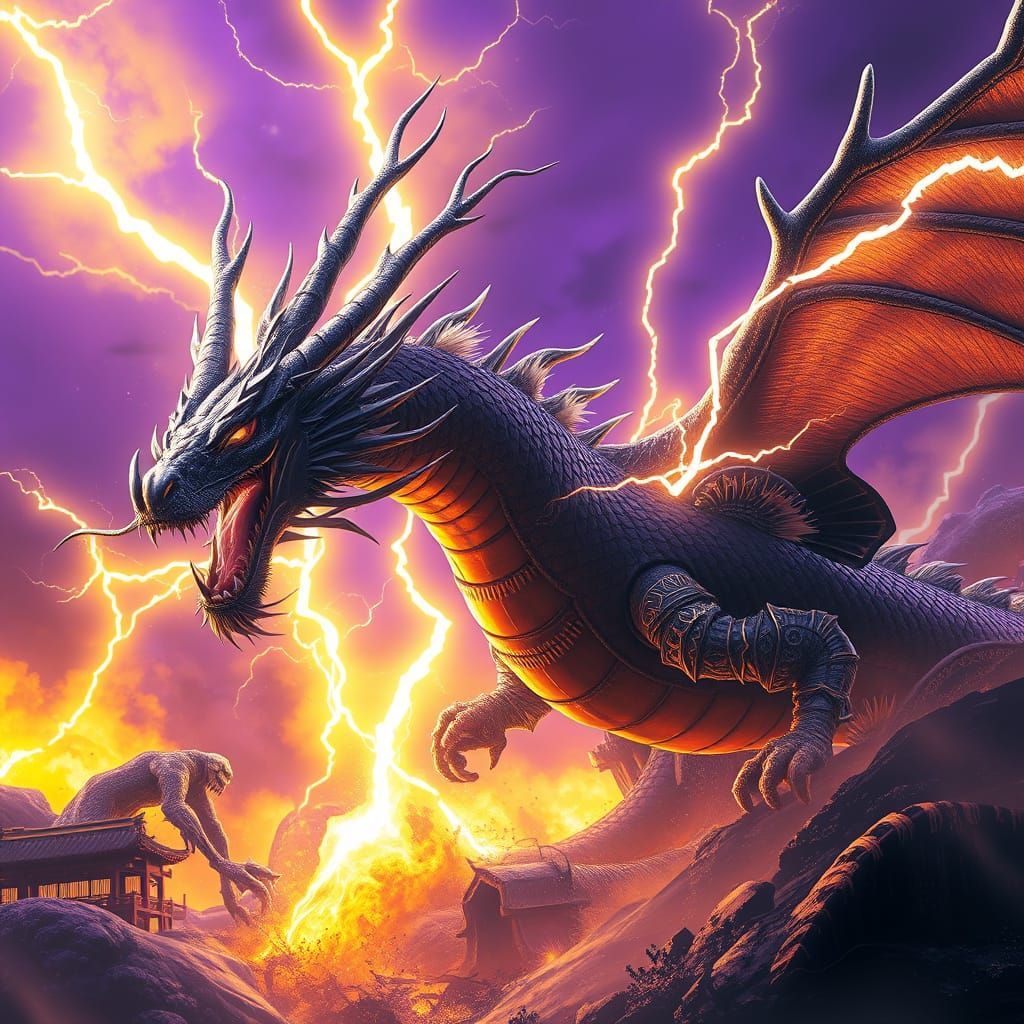 Majestic Lightning Dragon in Samurai Armor