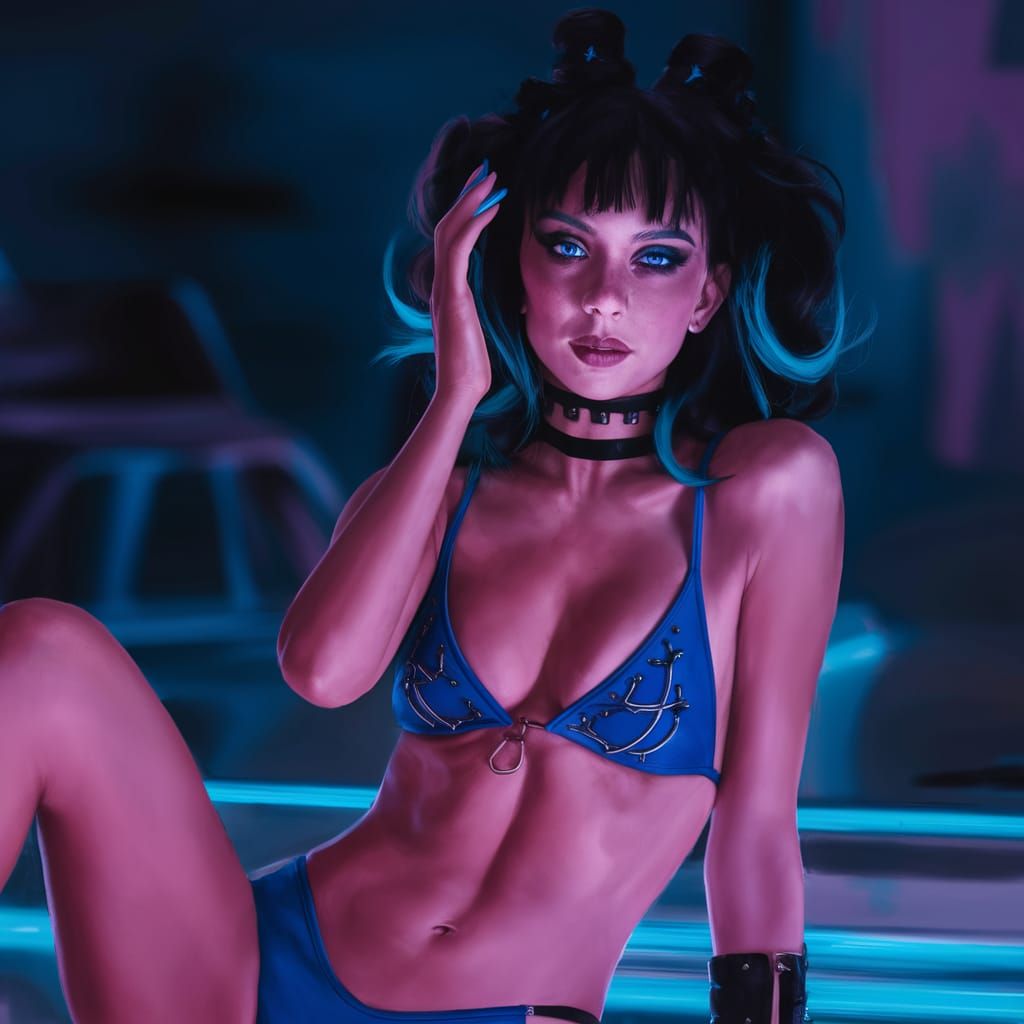 Latina Goth Fashionista in Neon with Blue Highlights