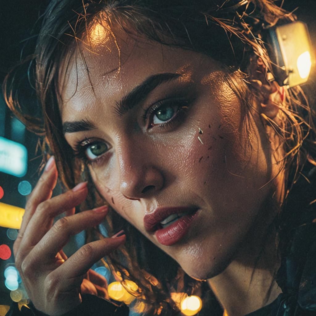 Beautiful Woman in City Night Cinematic Film Still